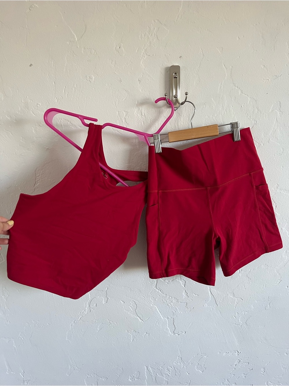 Athleta Deep Red Seamless Crop Tank & High-Waist Shorts Set
